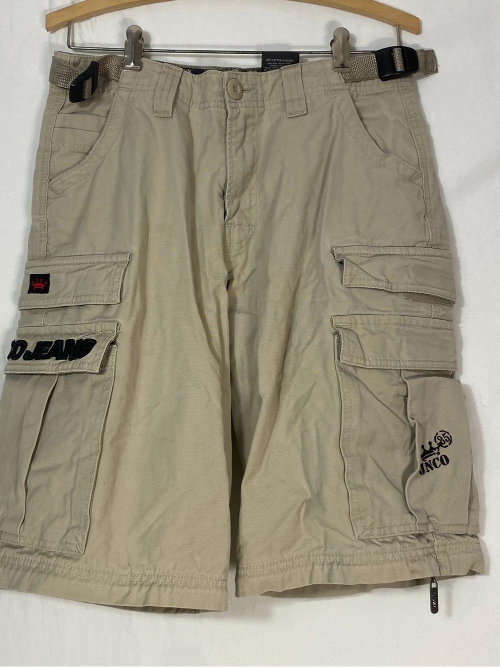 VTG JNCO Cargo Shorts Boys 16 Khaki Tan Baggy Skater Y2K Jorts Style B1399CC